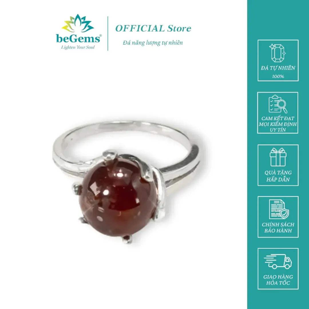 Nhẫn bạc Đá Garnet beGems NGA00 Tông Đỏ Rượu