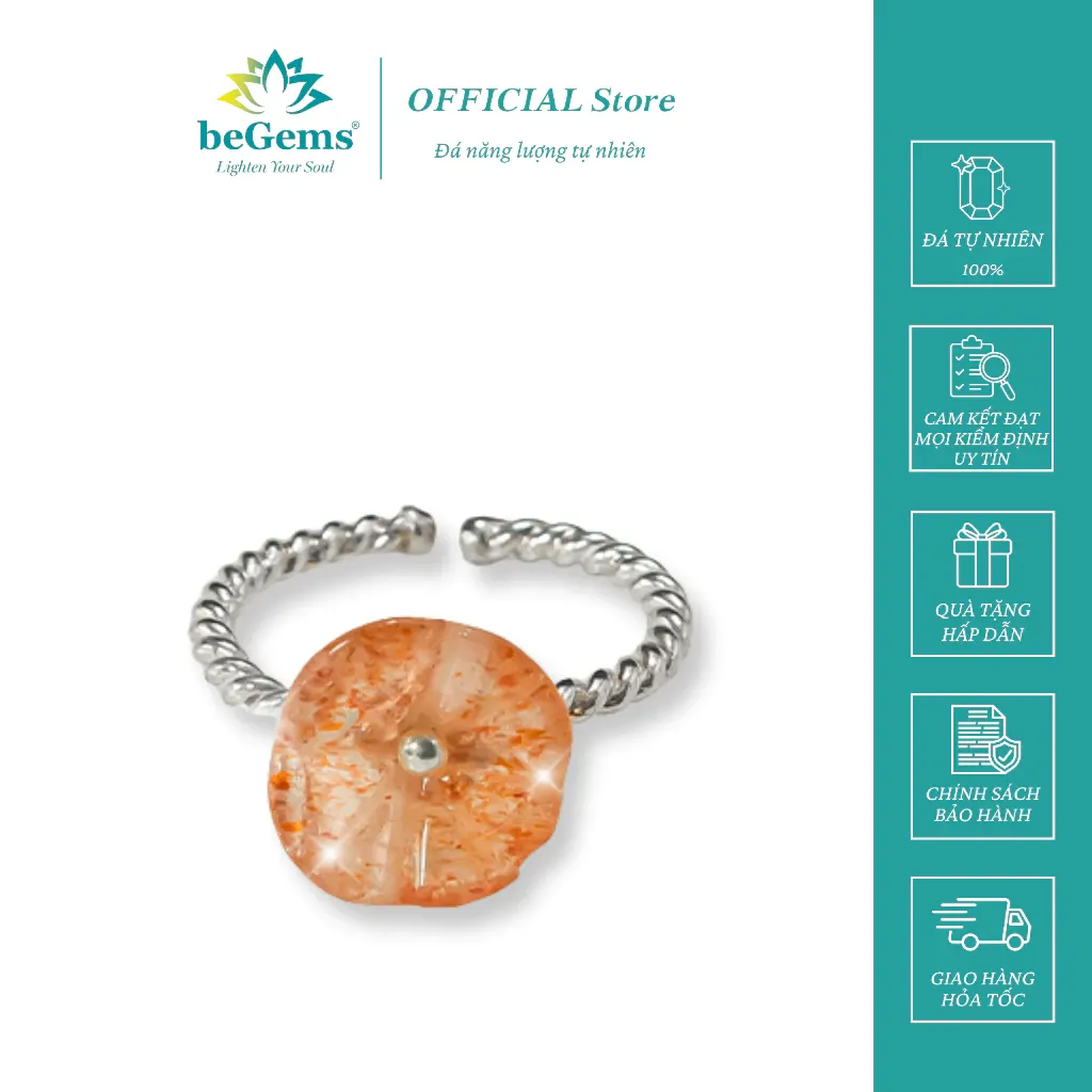 Nhẫn Bạc Đá Thiên Nhiên beGems NHM00 Hình Hoa Mai